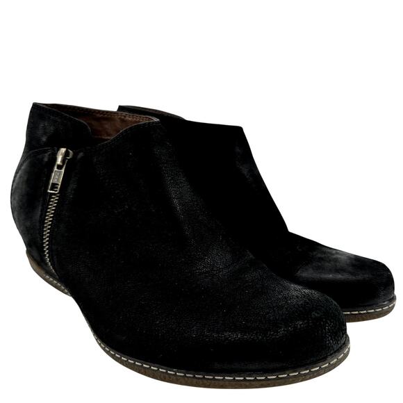 Dansko Leyla Boot Burnished Nubuck Leather Side Zip Ankle Memory Foam Black 9 - Picture 2 of 7